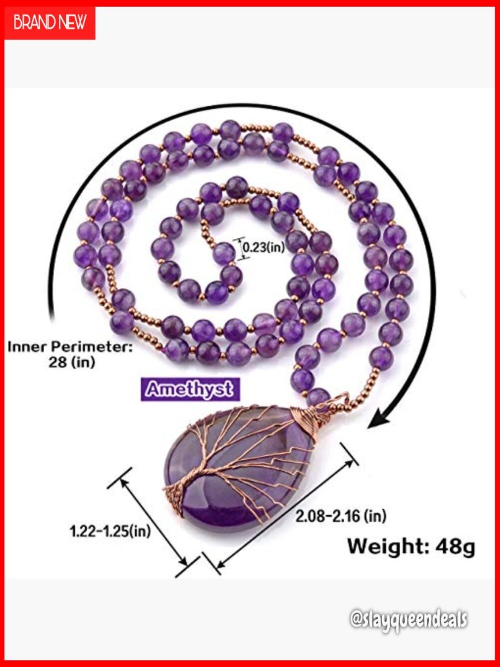Natural Amethyst Quartz Healing Crystal Necklace Wire Wrapped Teardrop Life - Picture 6 of 7
